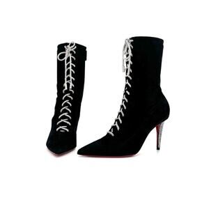 NEW Christian Louboutin Astrid Lace Strass Booty 85 Embellished Boots 37